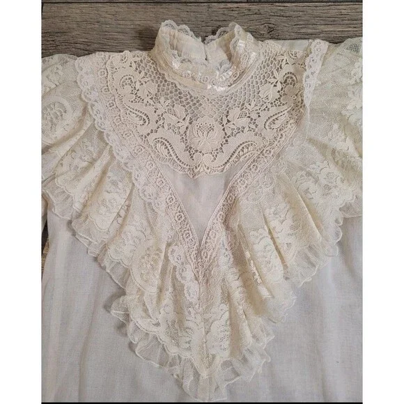 Gunne Sax Jessica’s Gunnies 1970s Vintage Victorian Style Ruffles & Lace Blouse - Picture 3 of 11